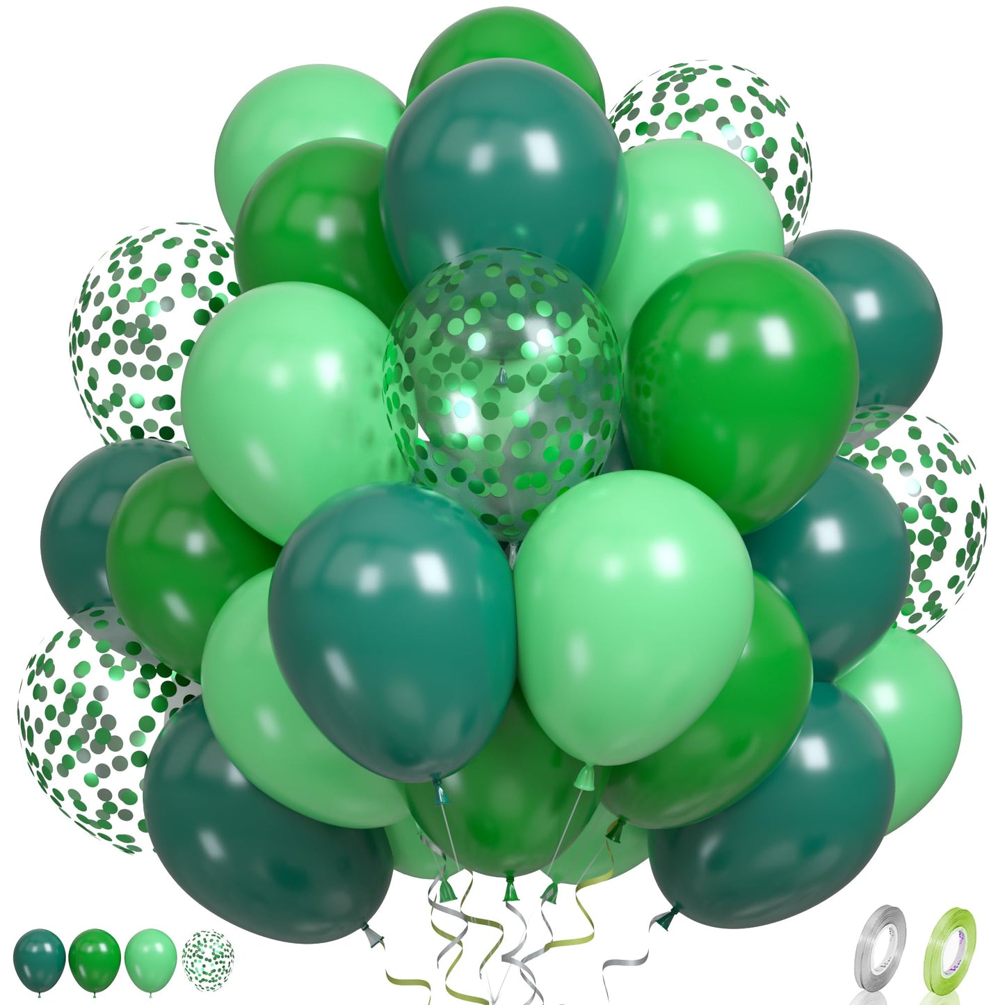 Paready Green Balloons, 60 Pcs Dark Green Party Balloons 12 Inch Light Green Balloons Fruit Green Confetti Balloons Green Latex