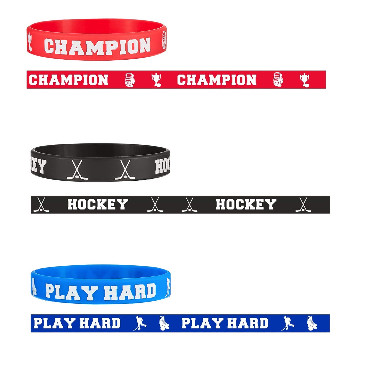 BBTO 48 Pieces Hockey Rubber Bracelets Silicone Hockey Wristband Stretch Rubber Bracelets for Sport Themed Party Supplies