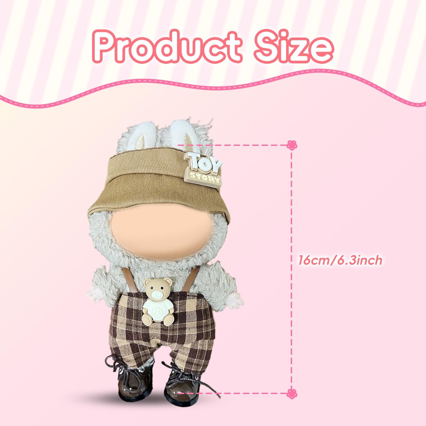 17cm Doll Clothes Labubu Clothes for 6.7inch(17cm) Dolls enhanced Doll Outfit with Hat and Accessories(Clothes Only)(Light Brown