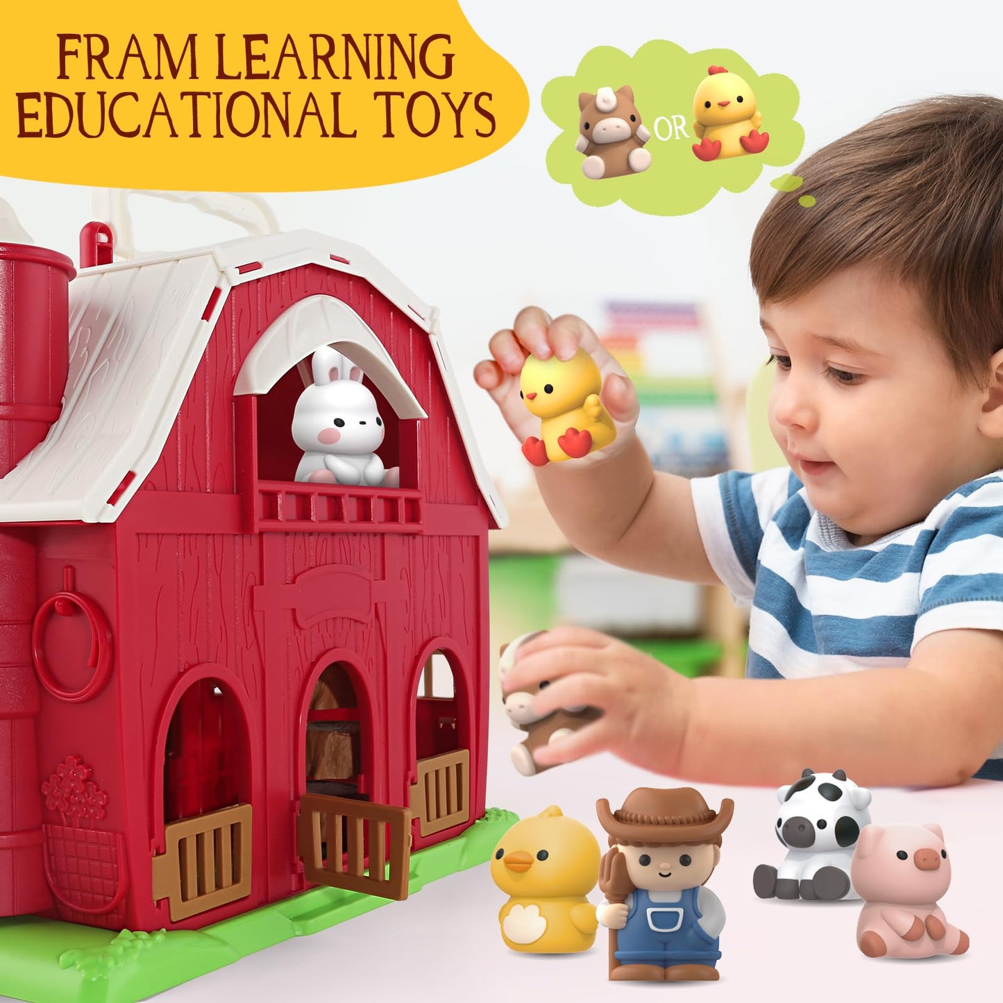Aurotops Toys For 1 2 3 Years Old Boys And Girls, Big Barn Toy With Farm Animal, Preschool Montessori Toy, Farm Playset With Big Red Barn & Farmer, Easter Gift Toy For Toddlers