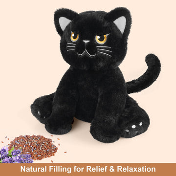 Suzzipals Microwavable Grumpy Black Cat Stuffed Animals Lavender Scent, Heated Stuffed Animals Heating Pads For Cramps & Pain, B