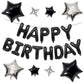 Happy Birthday Balloons Banner, Black Happy Birthday Foil Balloons 16 Inch Mylar Foil Letter Balloons With 8 Pcs Black Silver St
