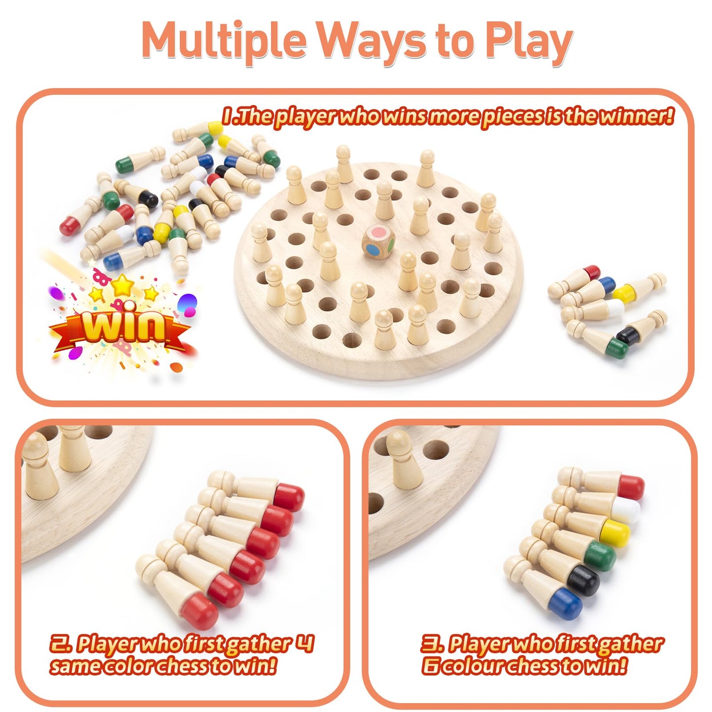 Wooden Memory Chess Matching Game: Large Family Board Games For Kids And Adults, Montessori Preschool Learning Educational Toy For Toddler 3 4 5 6 7 8+ Year Old, Birthday Gift For Boy Girl