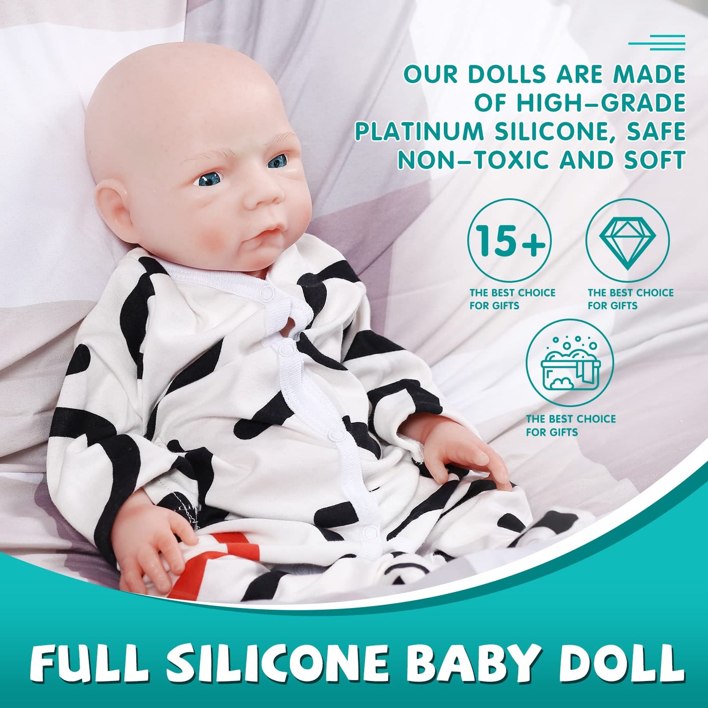 Aisite Full Silicone Baby Boy - 18 Inch Platinum Silicone Realistic Reborn Baby Dolls With Eyes Opened, Christmas And Birthday Gifts For 3+
