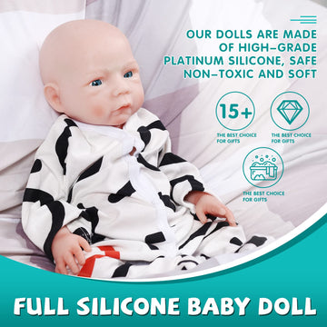 Aisite Full Silicone Baby Boy - 18 Inch Platinum Silicone Realistic Reborn Baby Dolls With Eyes Opened, Christmas And Birthday Gifts For 3+