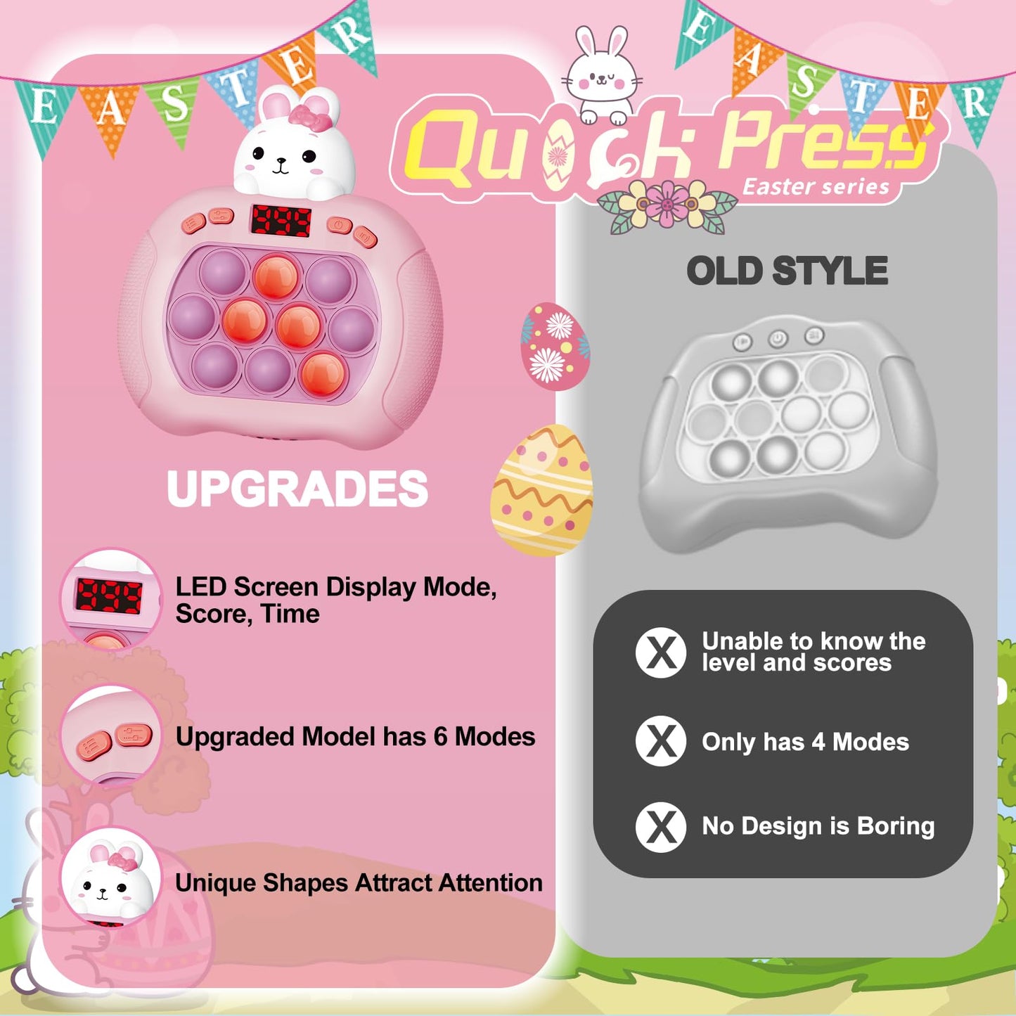 Easter Basket Essentials Stuffers, Pop Quick Push Game Easter Toy, Fast Push Game Fidget Toys For Kids, Handheld Puzzle Game Sen