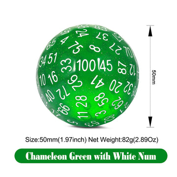 Dndnd D100 Die Glitter Green 100 Sided Dice Set With Translucent Pouch For Dungeons And Dragons(Chameleon Green With White Numbe