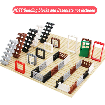 Cabeeskii 176-Piece Building Blocks Set for Windows & Doors, City Garden Bricks, Compatible with Major Brands, Includes Stairs & Fences