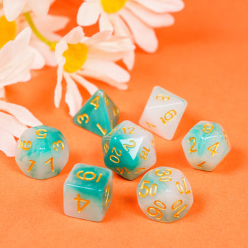 HDdais 7PCS Polyhedral Dice Set, Jade DND Dice Set for Dungeon and Dragons, D&D Dice Set for Role Playing Games (Green White)