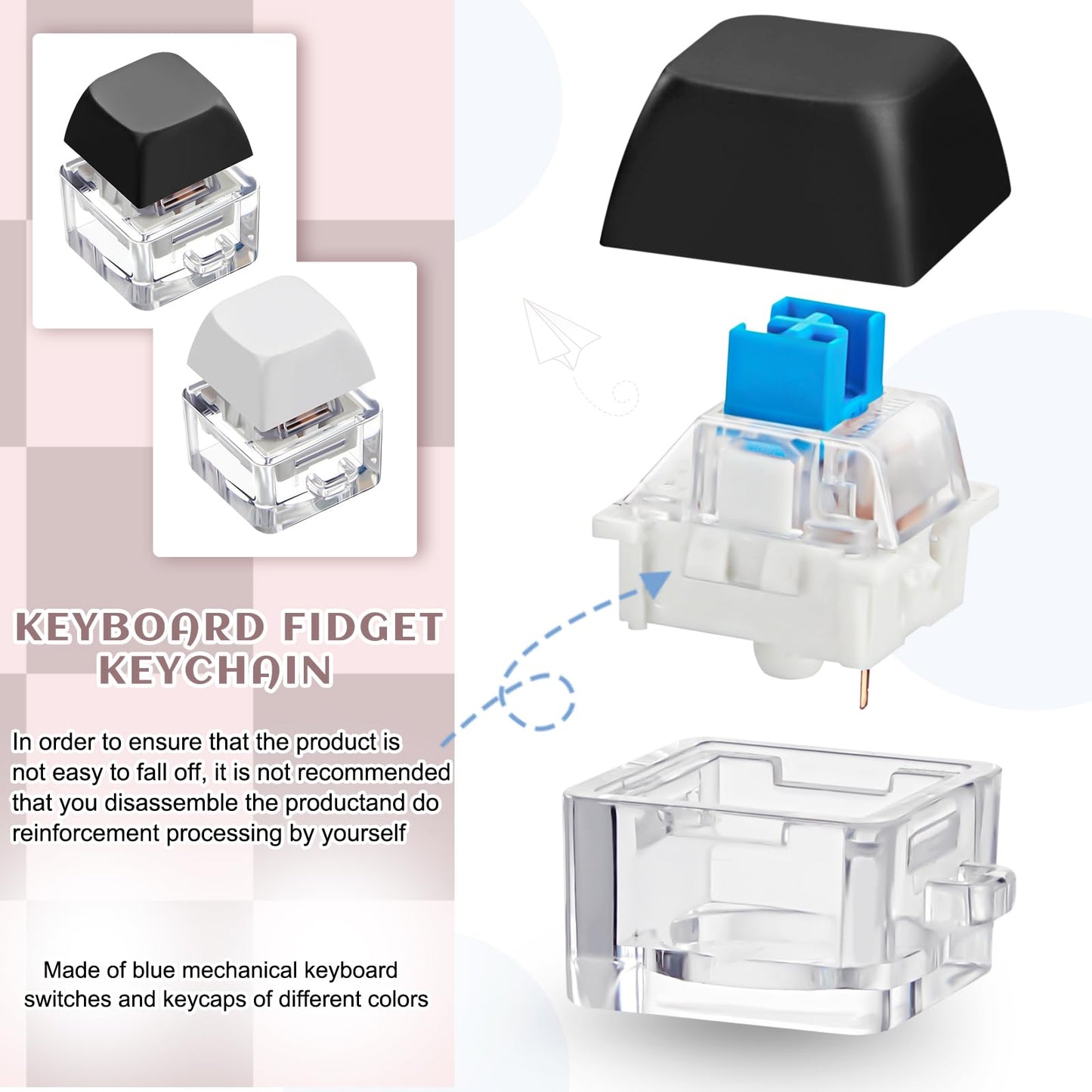 Taiyin 2 Pcs Keyboard Fidget Keychain Decompression Toys Finger Stress Relief Finger Keyboard Keychain Fidget Button for mature-themed Gifts to Pass The Boring Time(Classic Style)