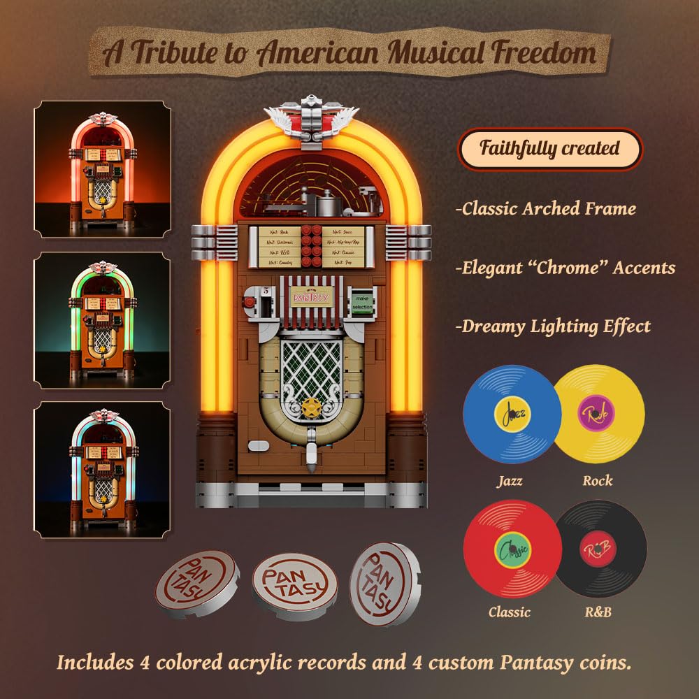 PANTASY Retro Jukebox Building Kit - Mechanical Music Box Model 85020, 180mm x 140mm x 320mm, Plastic, Collectible Toy for Adults & Teens