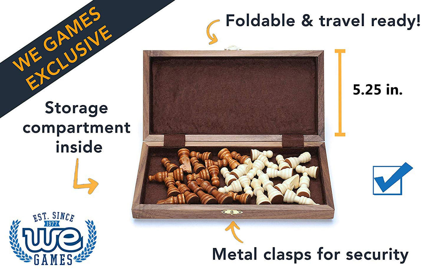 We Games Magnetic Chess Set, Folding Wooden Chess Board, Travel Chess Set, Chess Sets For Adults, Beautiful Portable Chess Set,