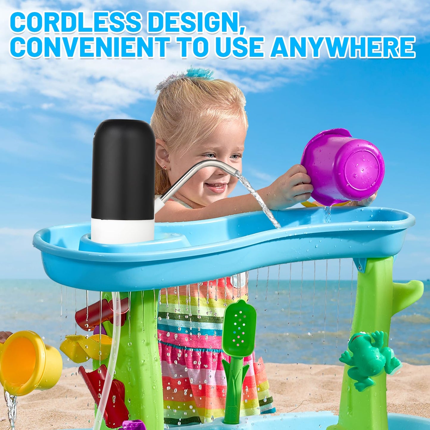 LBAIBB Water Table Pump - Cordless & Portable, Small Black Plastic, Model LB1401SB, Compatible with Most Water Tables, Runs 3 Hours