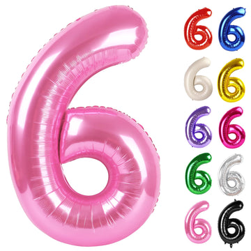 Pink Number 6 Balloon 40 Inch, 6 Balloon Number, 6Th Birthday Decorations, Pink Party Supplies For Boys Girls