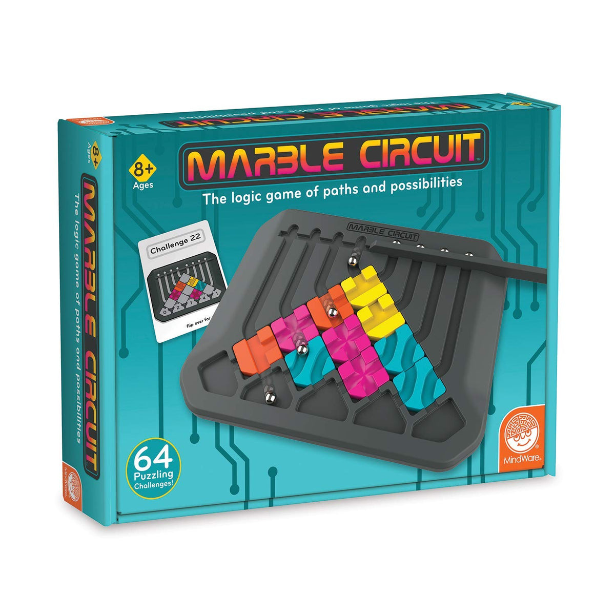Brain Training Puzzle Marble Circuit Logic Game for 1 Player Great Gift for Kids who Like Puzzles & Brain teasers 64 Card Challe