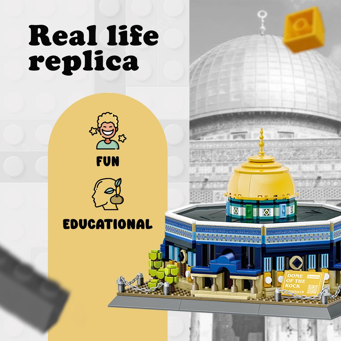 Alif and Friends Dome of The Rock Building Blocks Set - 900+ Pcs Islamic Building Toys - Al-Aqsa Mosque Perfect Eid Gifts for Ki