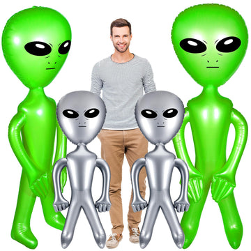 Zhanmai 4 Pcs 63 Inch 35 Inch Inflatable Alien Jumbo Alien Party Decorations Alien Balloon Inflate Alien For Halloween Party Favors(Silver, Green)