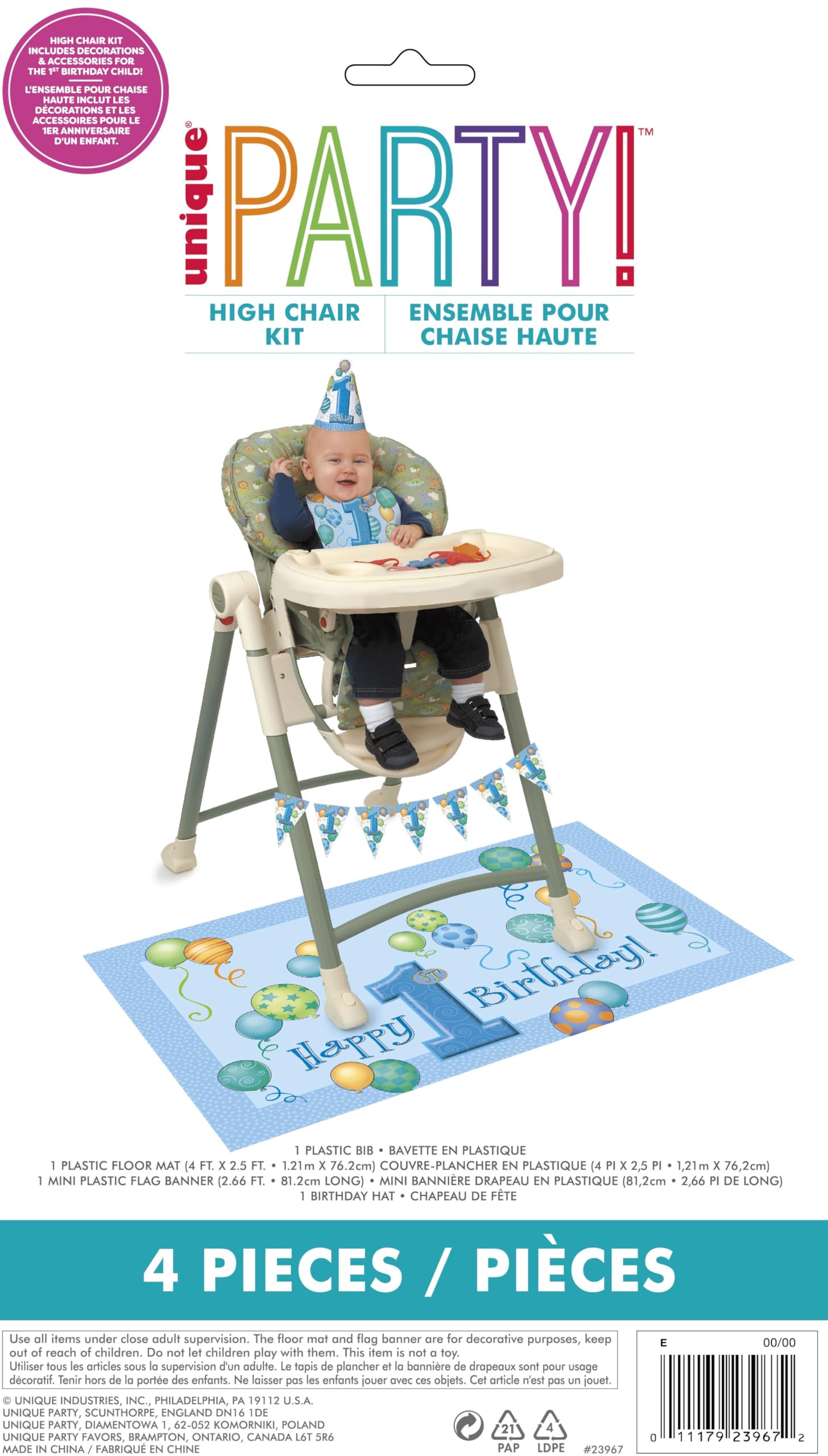 First Birthday Blue Balloons Highchair Kit - 1 Set - Perfect for Baby Boys Celebration