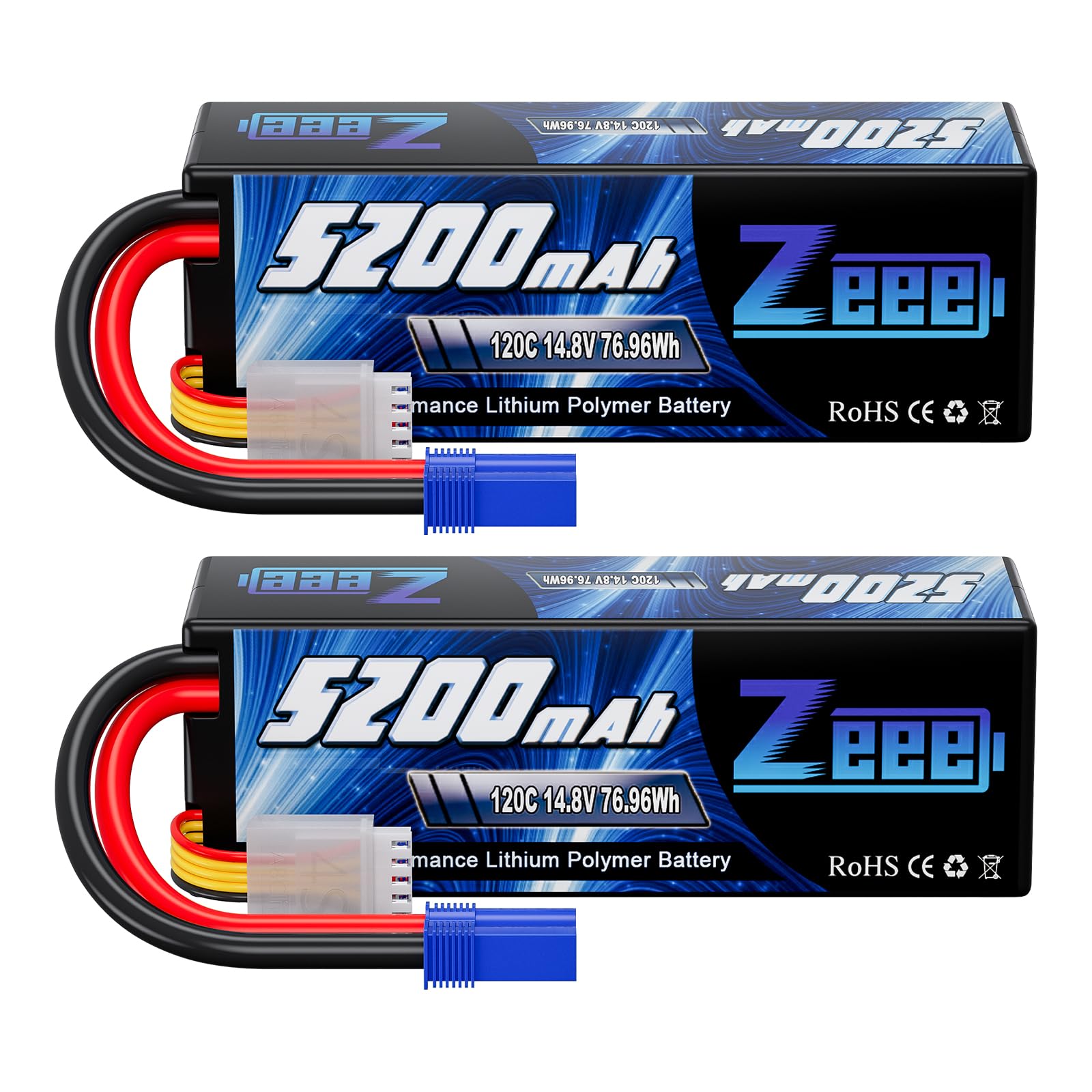 Zeee 4S Lipo Battery 5200mAh 14.8V 120C Hard Case Battery with EC5 Plug for RC Buggy Truggy 1/10 Scale Racing Truck Crawler Mons