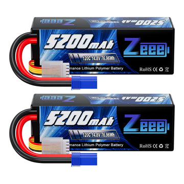 Zeee 4S Lipo Battery 5200mAh 14.8V 120C Hard Case Battery with EC5 Plug for RC Buggy Truggy 1/10 Scale Racing Truck Crawler Mons