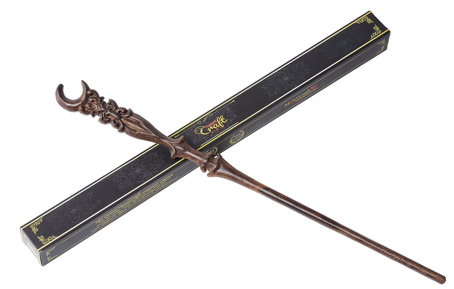 Handicraftviet Moon Wand - Hand Carved Wooden Magic Wand  Wizard Wand for Collectible Cosplay  Best Gift for mature-themed and Kid (Moon Wand)