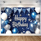 Blue Silver Birthday Party Backdrop Blue Silver Balloon Star Happy Birthday Banner Photography Background for Men Home Decoratio
