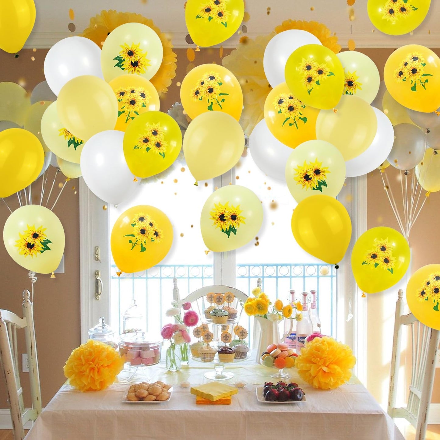 Sunflower Balloons, 12 Inch Sunflower Printed Balloons Yellow Pastel Yellow White Sunflower Balloons For Sunflower Themed Baby S