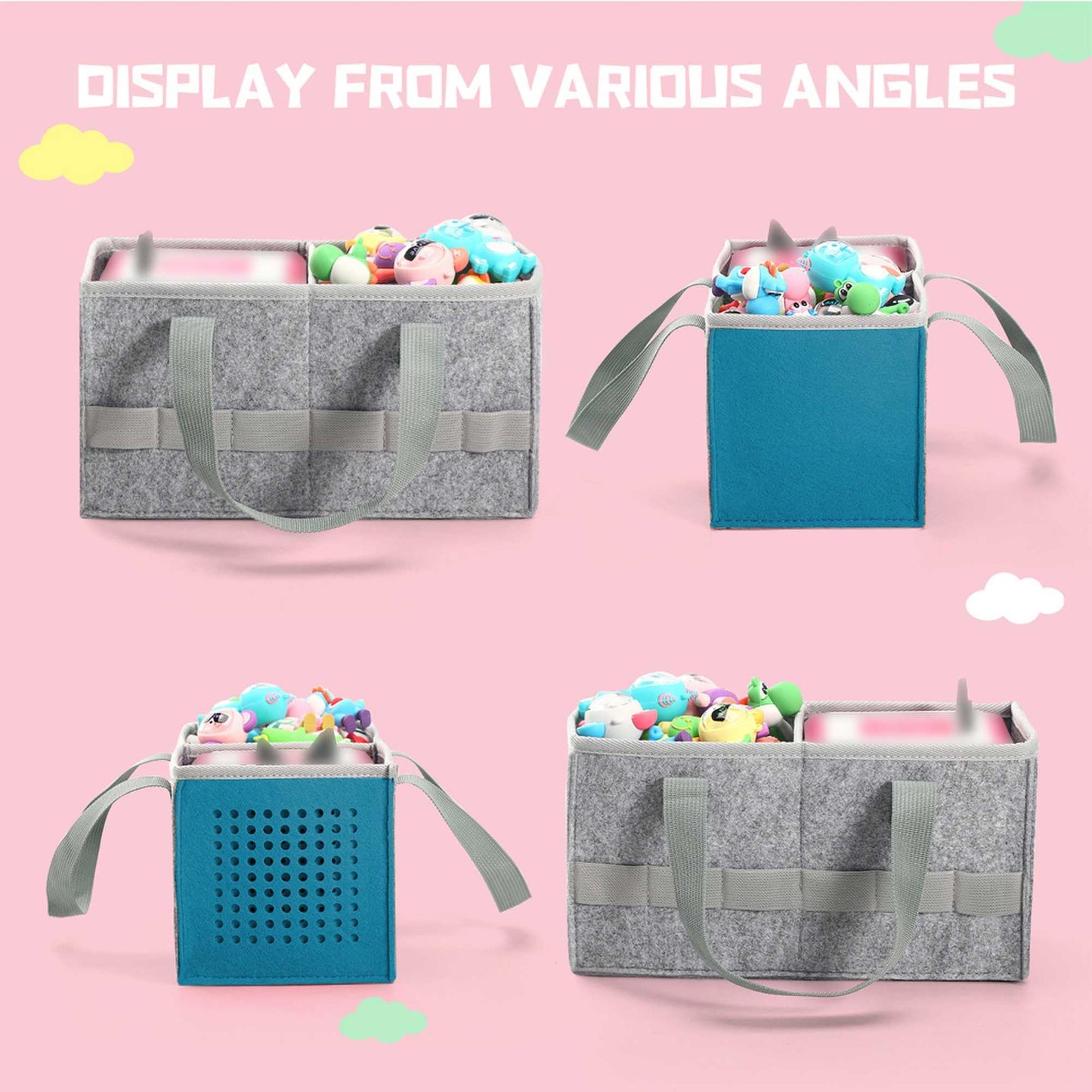 Seracle Carrying Case Travel Felt Bag Compatible With Toniebox Starter Set And Tonies Figurine (Gray+Blue)