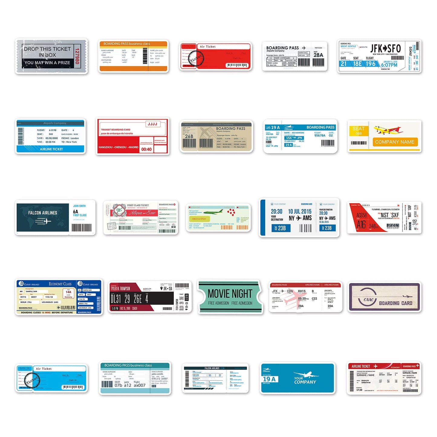Airline Ticket Sticker Pack Of 52 Boarding Pass Stickers Air Ticket Decals For Laptops Hydro Flasks Water Bottles Luggage Helmet