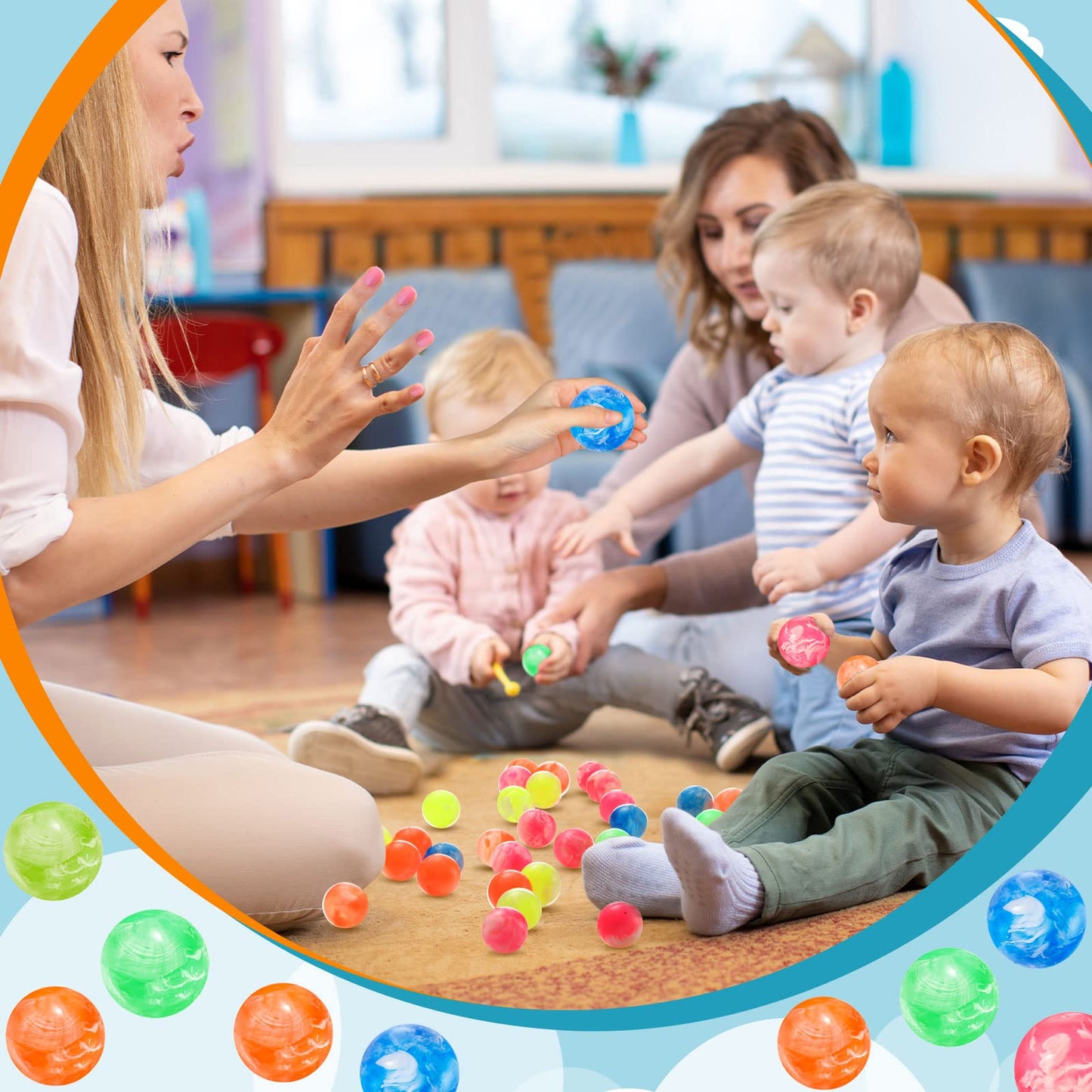 Zhanmai 40 Pieces Small Rubber Bouncy Neon High Bouncing Balls Bulk for Kids 1 Inch Cloud Mini Rubber Ball Colorful Preschool Re