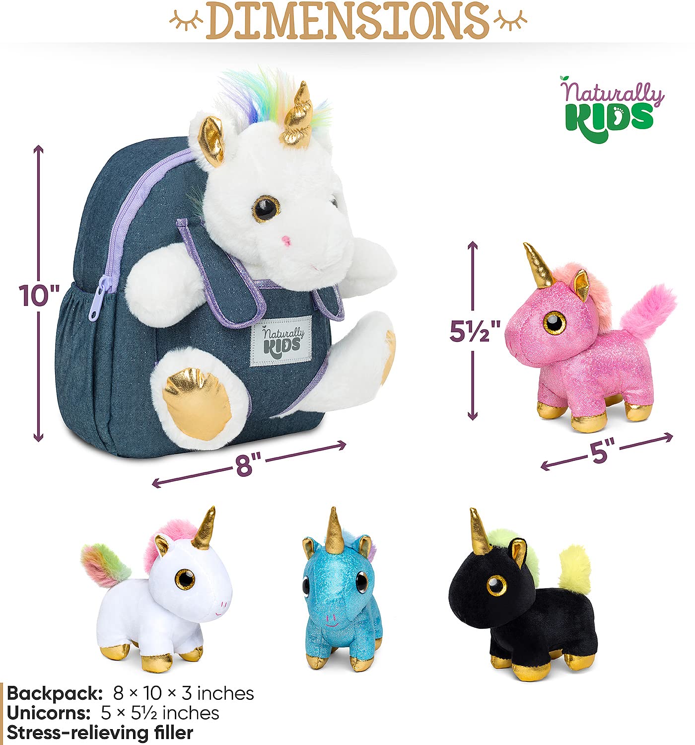 Naturally KIDS Toddler Unicorn Backpack w Plush Unicorn Toys, Gifts for 2-5 Year Old Girls, Toddler Backpack