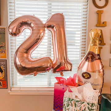Paticool 21 Number Balloon Rose Gold, 40 Inch Large 21/12 Number Foil Mylar Balloons For 21St Birthday Party Celebration Decorat