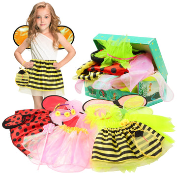 Toycost Girls Princess Dress Up Trunk Ladybug, Bee, Butterfly, Green Fairy Role Play Costume Set For Little Girls Toddler Aged 3