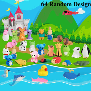 Urskytous 64Pcs Animal Erasers Kids Pencil Eraser 3D Bulk Mini Take Apart Puzzle Eraser Desk Pets For Party Favors, Classroom Re