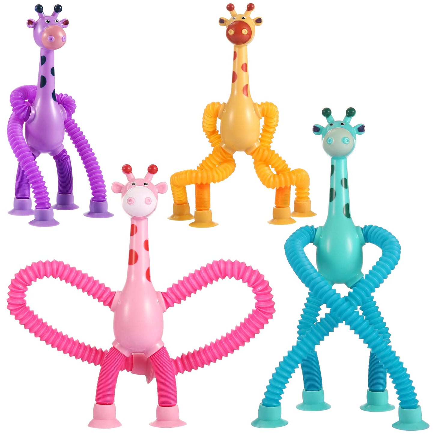Xonteus 4 Pcs Telescopic Suction Cup Giraffe Toy, Sensory Tube Toddler Travel Toys, Connectable And Extendable Stress Relief Adhd Autism Fidget For Kids, Easter Basket Stuffers For Gifts