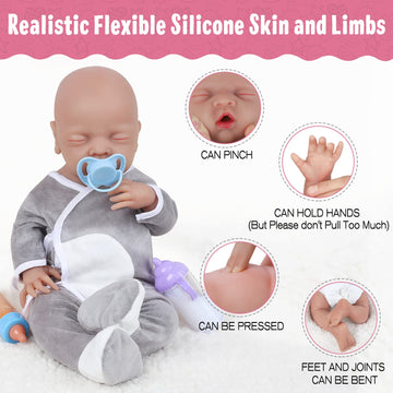 Vollence 18 Inch Sleeping Full Silicone Baby Doll,Not Vinyl Dolls,Eye Closed Newborn Silicone Baby That Look Real, Realistic Lif