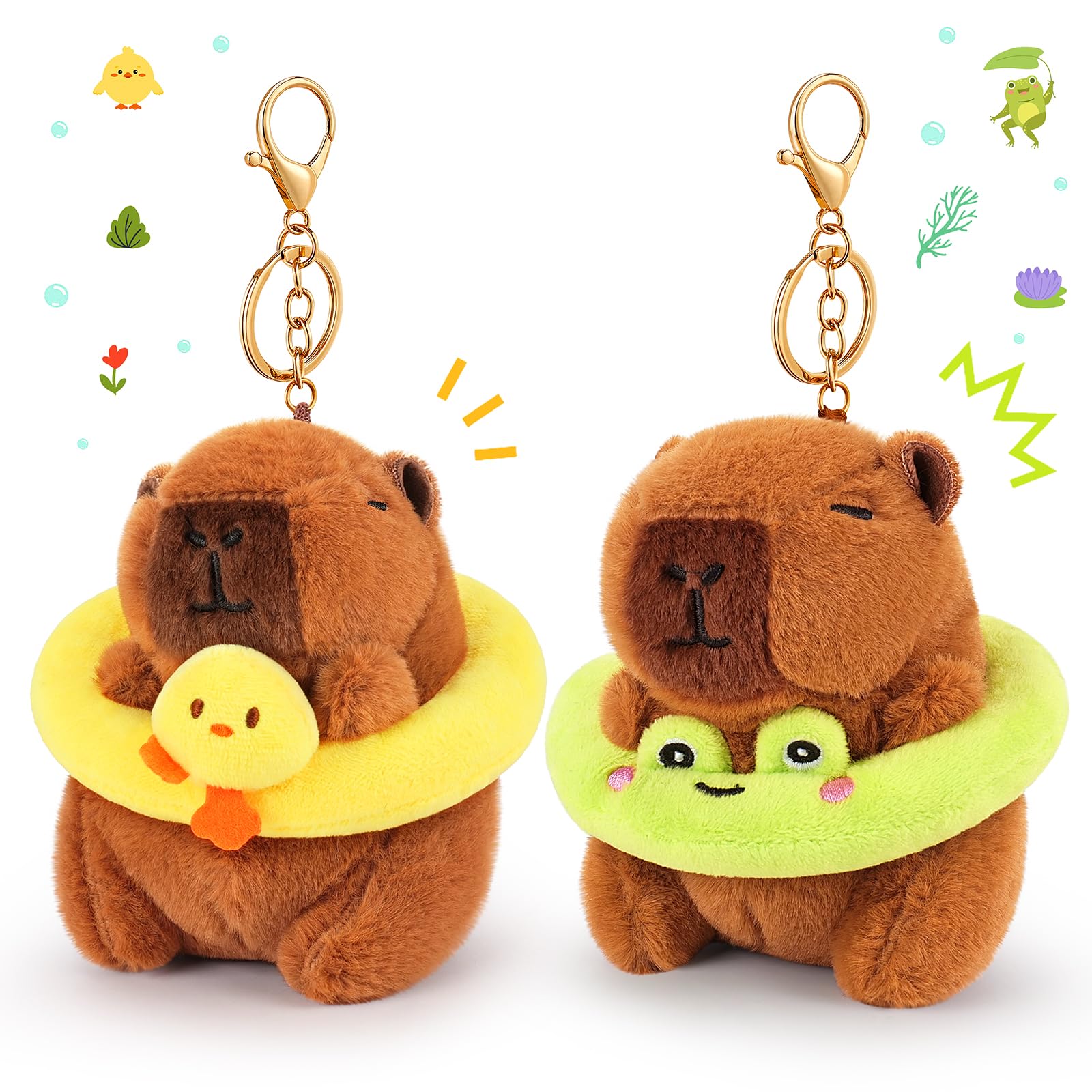 Achwishap 2PCS Capybara Plush Keychain,Cute Keychain Capybara Stuffed Animal,Soft Capybara Plush Toys Key Chain,Kawaii Plushies 