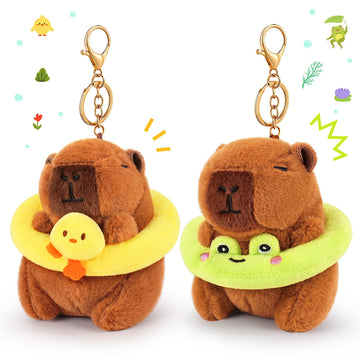 Achwishap 2PCS Capybara Plush Keychain,Cute Keychain Capybara Stuffed Animal,Soft Capybara Plush Toys Key Chain,Kawaii Plushies 