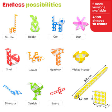 Cubidi® Magic Snake Cube | Fidget Snake Toy For Kids | Travel Toys For Kids Ages 4-8 | Great Gift For Boys And Girls Birthday, Christmas, Stocking Stuffers - 36 Blocks | 0.9 Inch X 0.7 Inch | Yellow