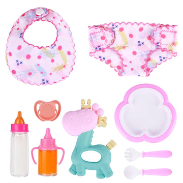 Babeside 9 Pcs Reborn Baby Doll Accessories Set, 12-15 Inch Baby Doll Feeding Set With Magic Baby Bottles Dolls Pacifier Bib Dia