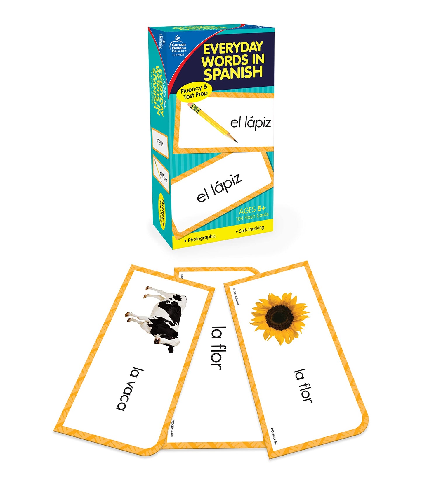 Carson Dellosa 104 Spanish Flash Cards For Kids, Spanish Vocabulary Flash Cards For Beginners, Picture Flash Cards For Toddlers, Learning Spanish Game For Beginners