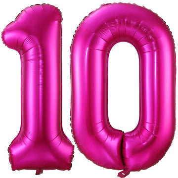 Hot Pink 10 Balloon Numbers,40 Inch 10Th Birthday Balloon Foil Mylar Number 10 Balloon Large Dark Pink Number Balloons For Birthday Party Anniversary Festival Decorations