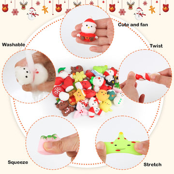 Suloli 36 Pcs Christmas Mochi Squishy Toys, Xmas Squeeze Toys Stress Reliever Anxiety Packs For Kids Christmas Party Favors Stocking Stuffers Gifts
