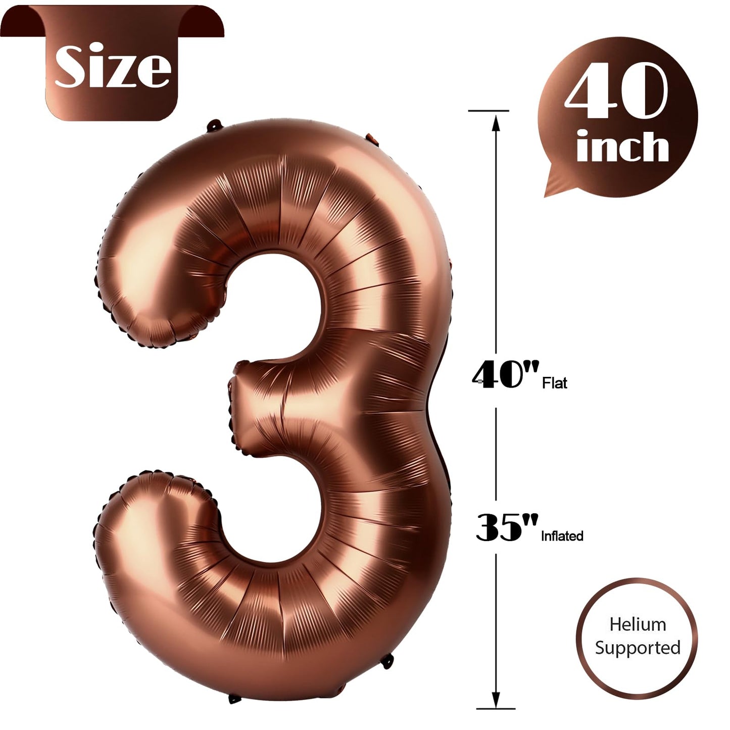 Dark Brown 3 Balloon, Coffee Brown Number Balloons 40 Inch, Chocolate Brown 3Rd Birthday Decorations For Kids Girls Boys, Men Wo