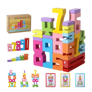 Bovvsky Wooden Number Building Blocks, Montessori-Inspired Wooden Number Building Blocks, Math Learning Toys For Kids Digital Ed