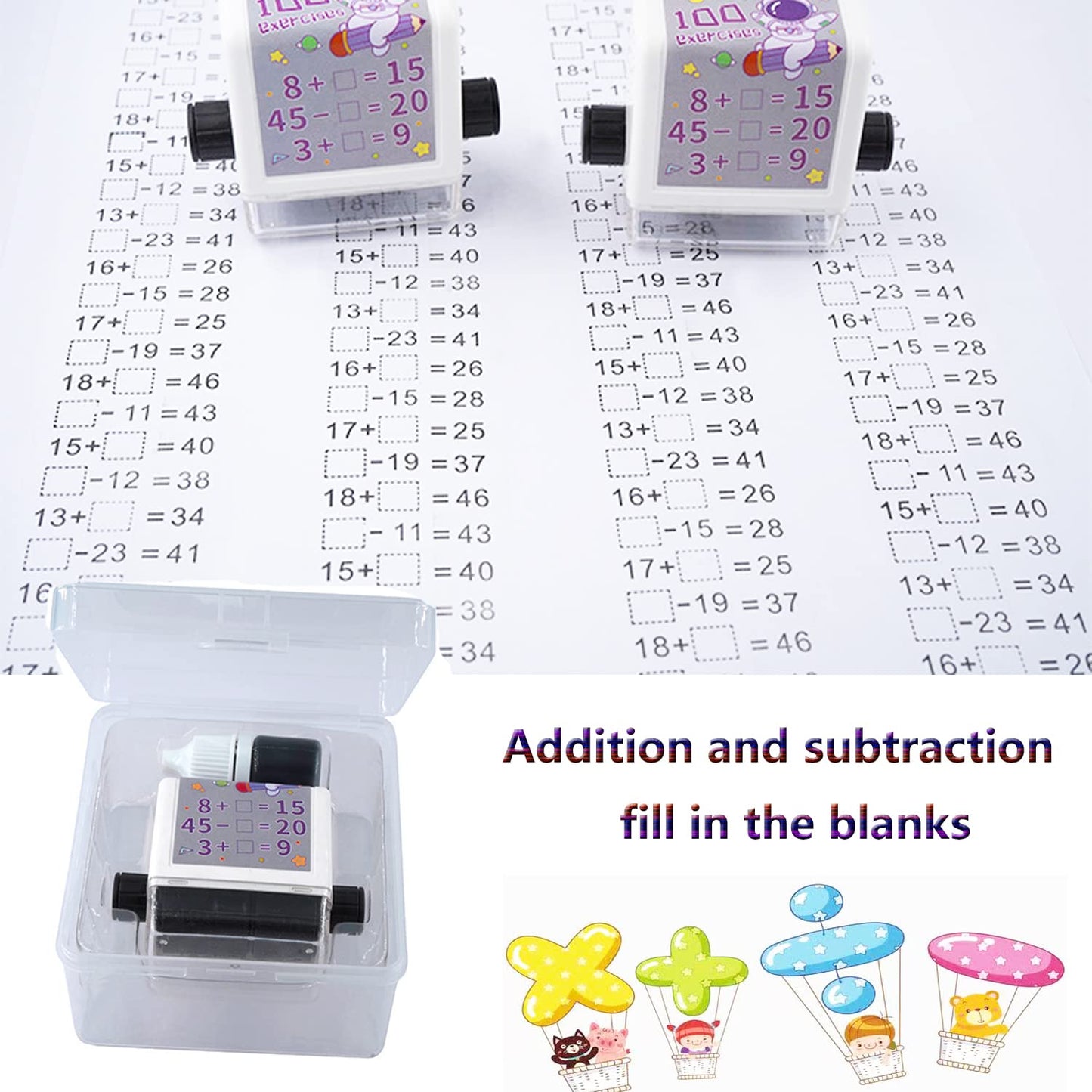 5PC Roller Digital Teaching Stamp,Addition, Subtraction, Multiplication Division and Fill in The Blank Roller Stamp, Teaching Ma