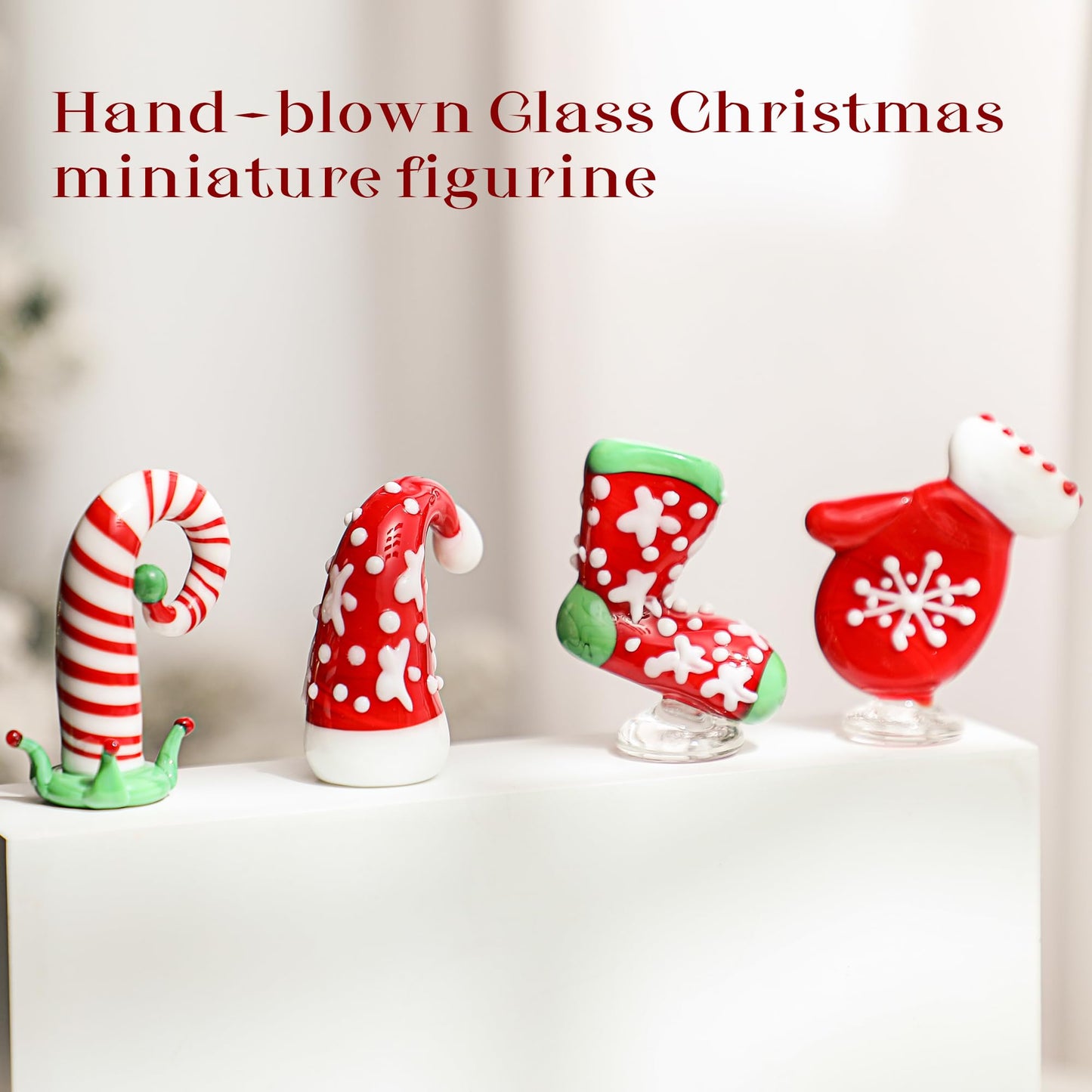 Hdcrystalgifts 4Pcs Blown Glass Snowman Decor Christmas Figurine Collectible Art Glass Holiday Cheers Collection Statue Festival