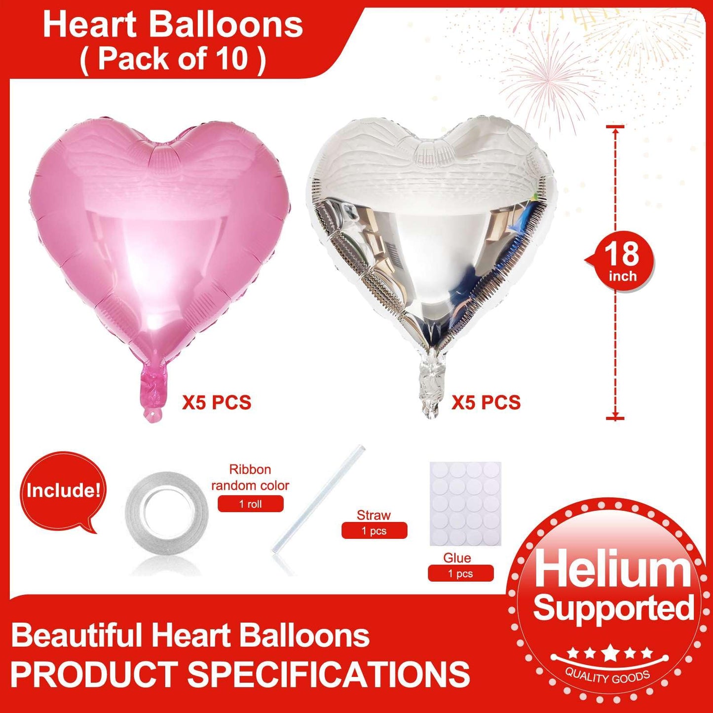Lovoir 10 Pcs Silver Pearl Pink Heart Shape Foil Mylar Balloons 18 Inch Love Balloons For Valentine'S Day Birthday Party Decorat