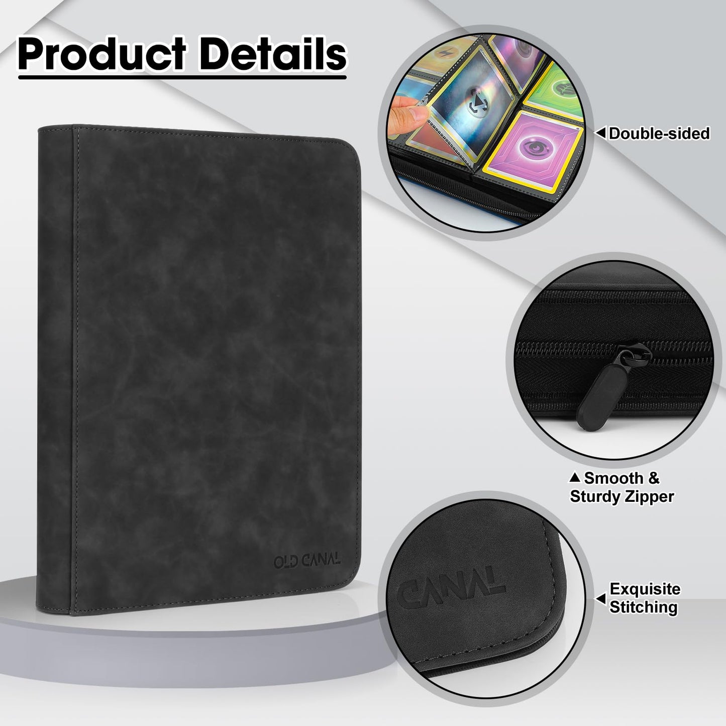 Old Canal Trading Card Binder  9 Pocket Card Album Folder Hold Up to 540 Cards  enhanced and Durable Zipper Binder  Cards Holder Album for MTG  TCG  Baseball Cards  Football Cards  Game Cards (Black)