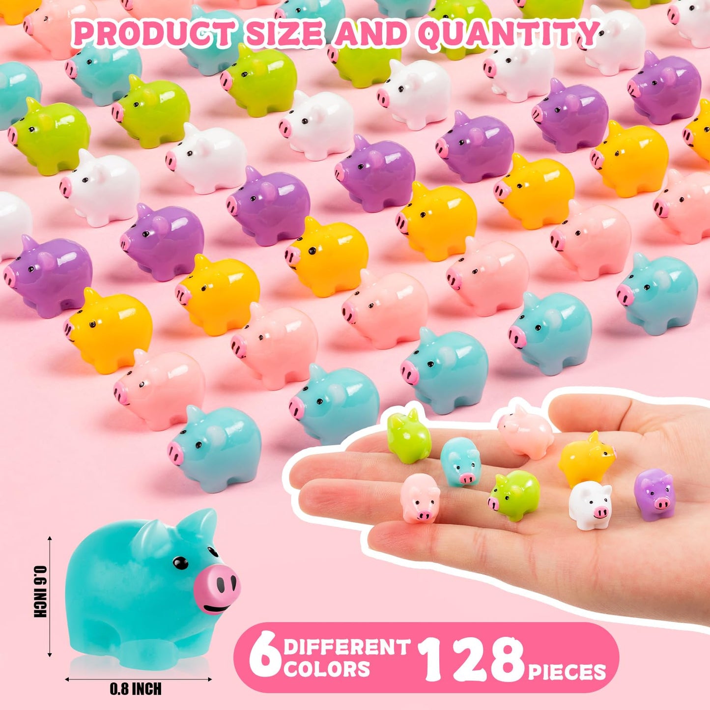 SYWHXY 126PCS Mini Resin Pigs Cute Pigs Figures Miniature, Colorful Tiny Pigs Charms for Cake Topper Garden Landscape Aquarium P